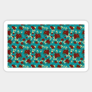 Vintage Flower Pattern With Teal Blue Magnet